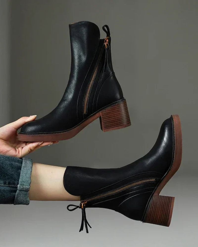 Graciela – Bottines noires en cuir à talon confort, élégantes et intemporelles