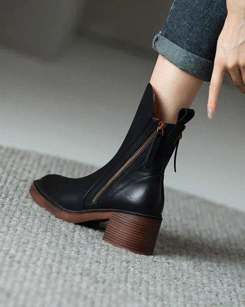 Graciela – Bottines noires en cuir à talon confort, élégantes et intemporelles