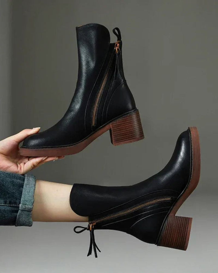 Graciela – Bottines noires en cuir à talon confort, élégantes et intemporelles