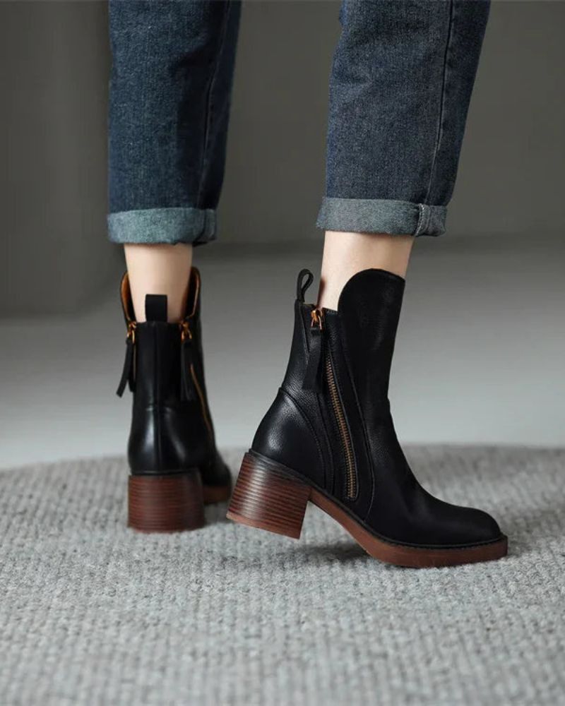 Graciela – Bottines noires en cuir à talon confort, élégantes et intemporelles