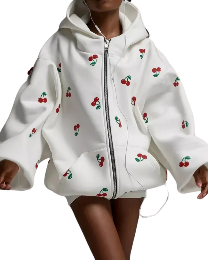 Édeline - Veste blanche au motif cerise
