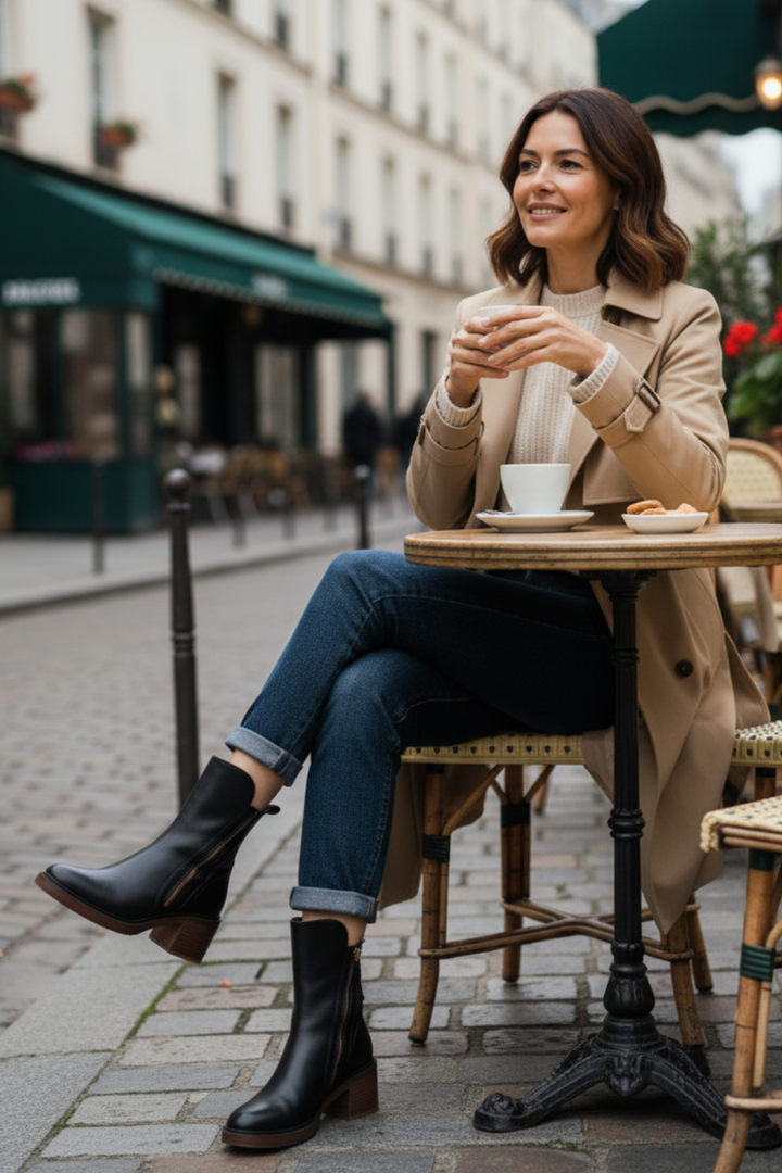 Graciela – Bottines noires en cuir à talon confort, élégantes et intemporelles