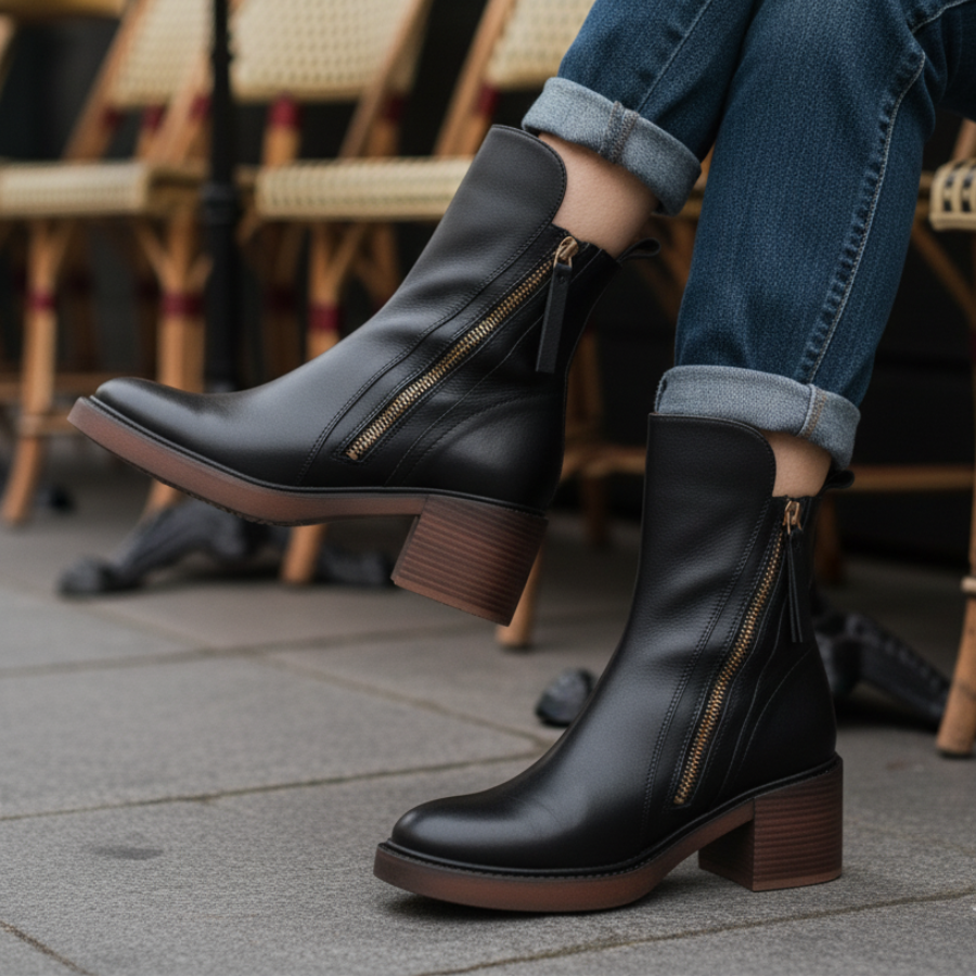 Graciela – Bottines noires en cuir à talon confort, élégantes et intemporelles