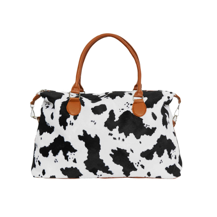 Medium Leopard Print Faux Rabbit Fur Weekender Handbag