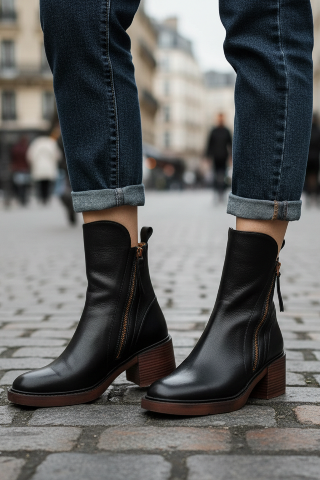 Graciela – Bottines noires en cuir à talon confort, élégantes et intemporelles