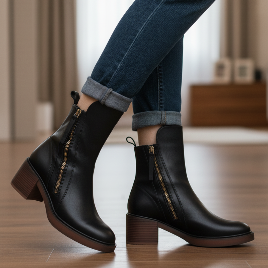 Graciela – Bottines noires en cuir à talon confort, élégantes et intemporelles