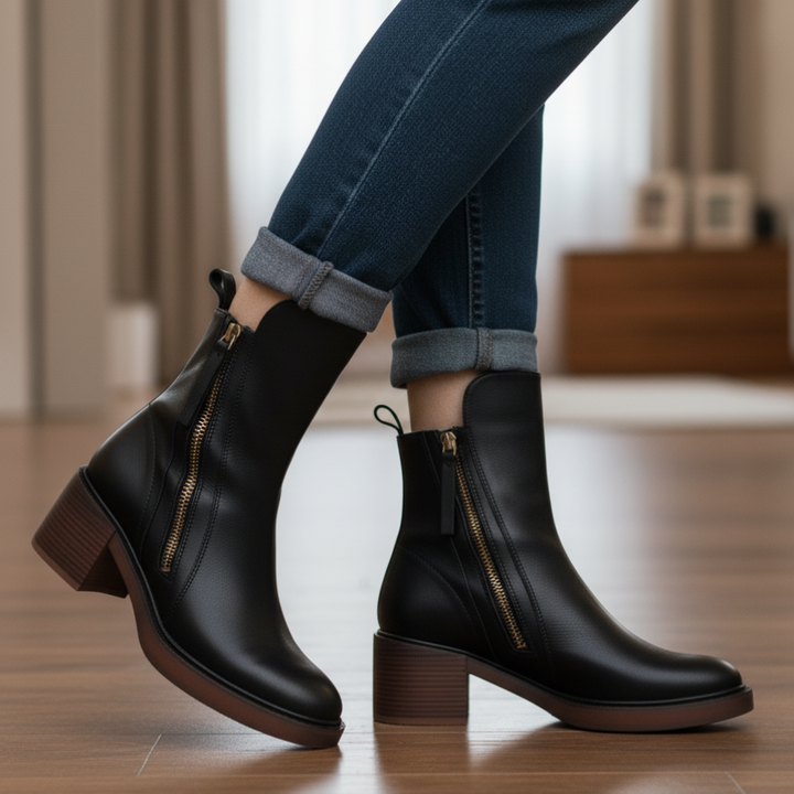 Graciela – Bottines noires en cuir à talon confort, élégantes et intemporelles