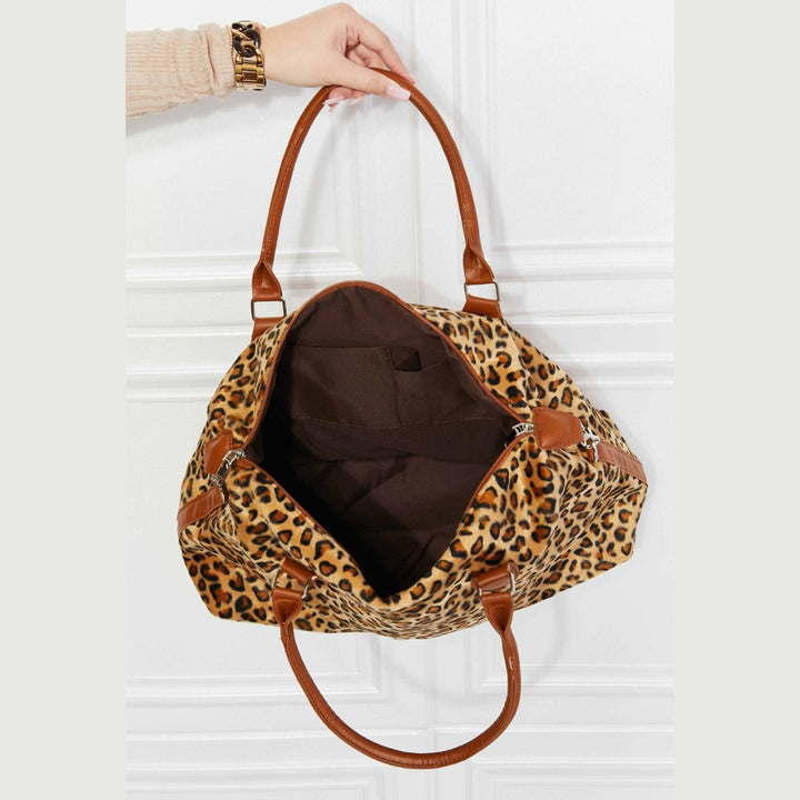 Medium Leopard Print Faux Rabbit Fur Weekender Handbag