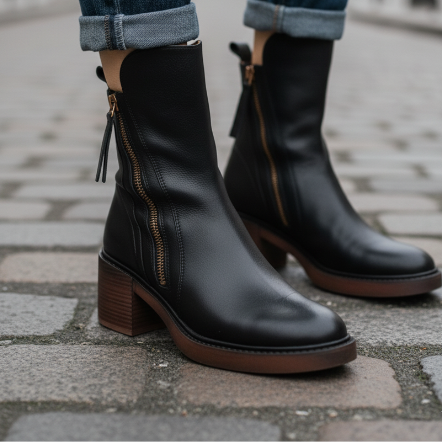 Graciela – Bottines noires en cuir à talon confort, élégantes et intemporelles