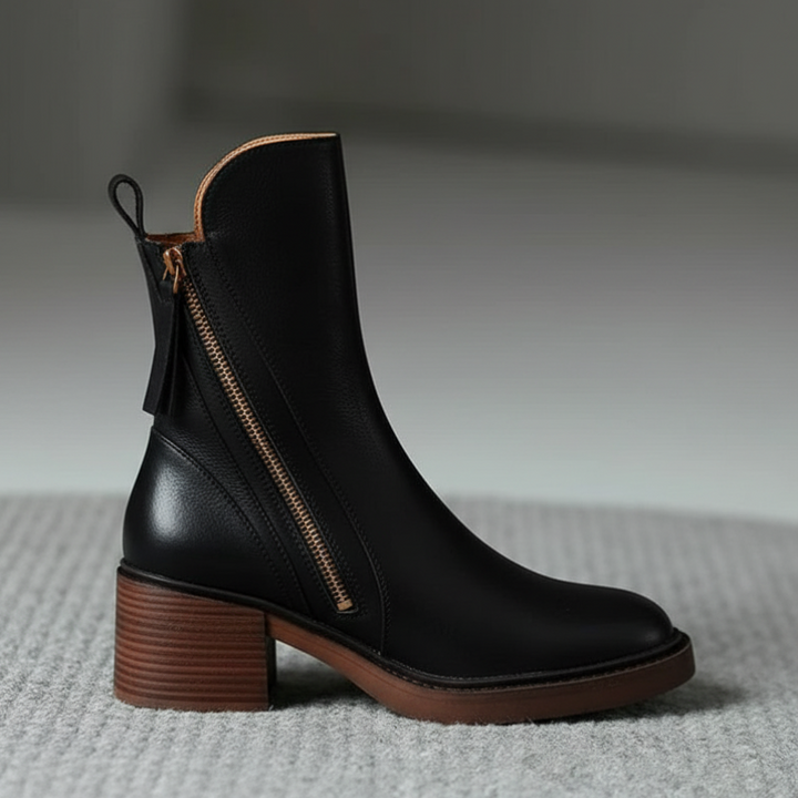 Graciela – Bottines noires en cuir à talon confort, élégantes et intemporelles