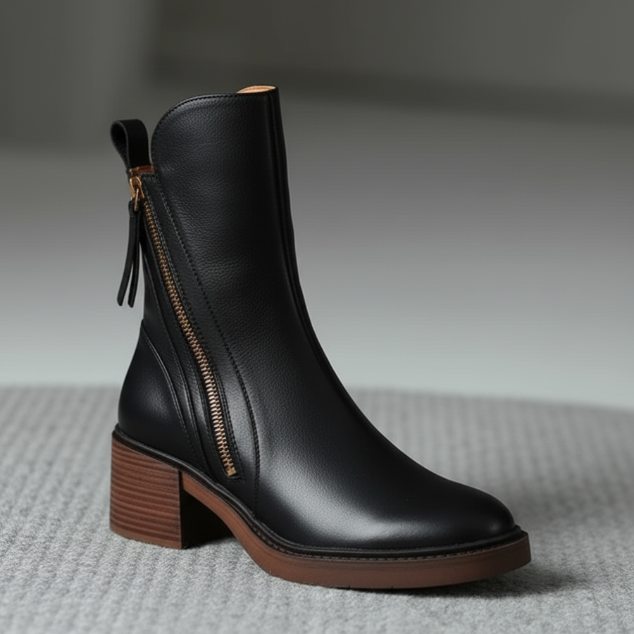 Graciela – Bottines noires en cuir à talon confort, élégantes et intemporelles