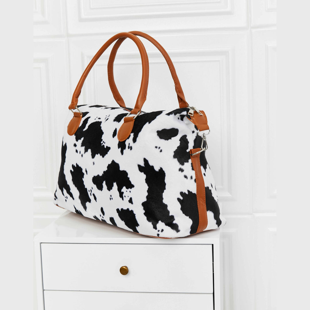 Medium Leopard Print Faux Rabbit Fur Weekender Handbag