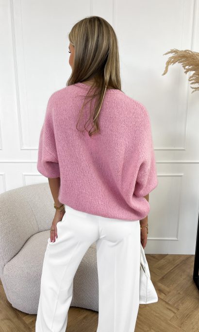 Beatrix | Cardigan en laine rose avec boutons