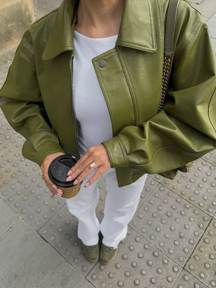 Lorette - Blouson aviateur oversize en faux cuir végétalien