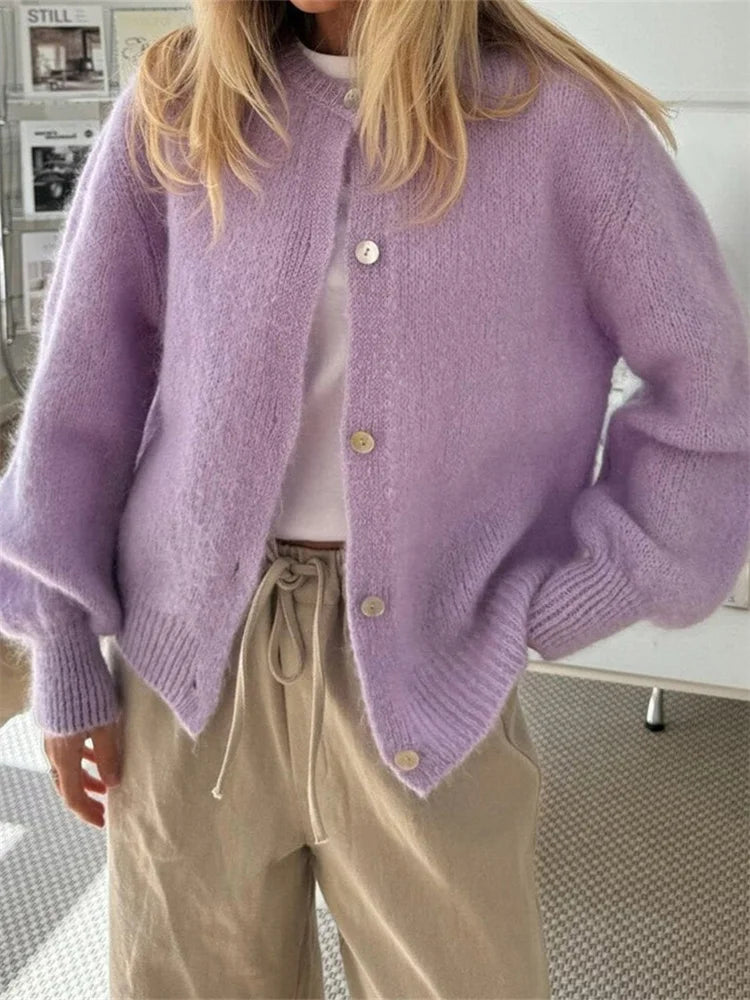 Amadea | Cardigan Fuzzy en Maille avec Boutons pour Femme
