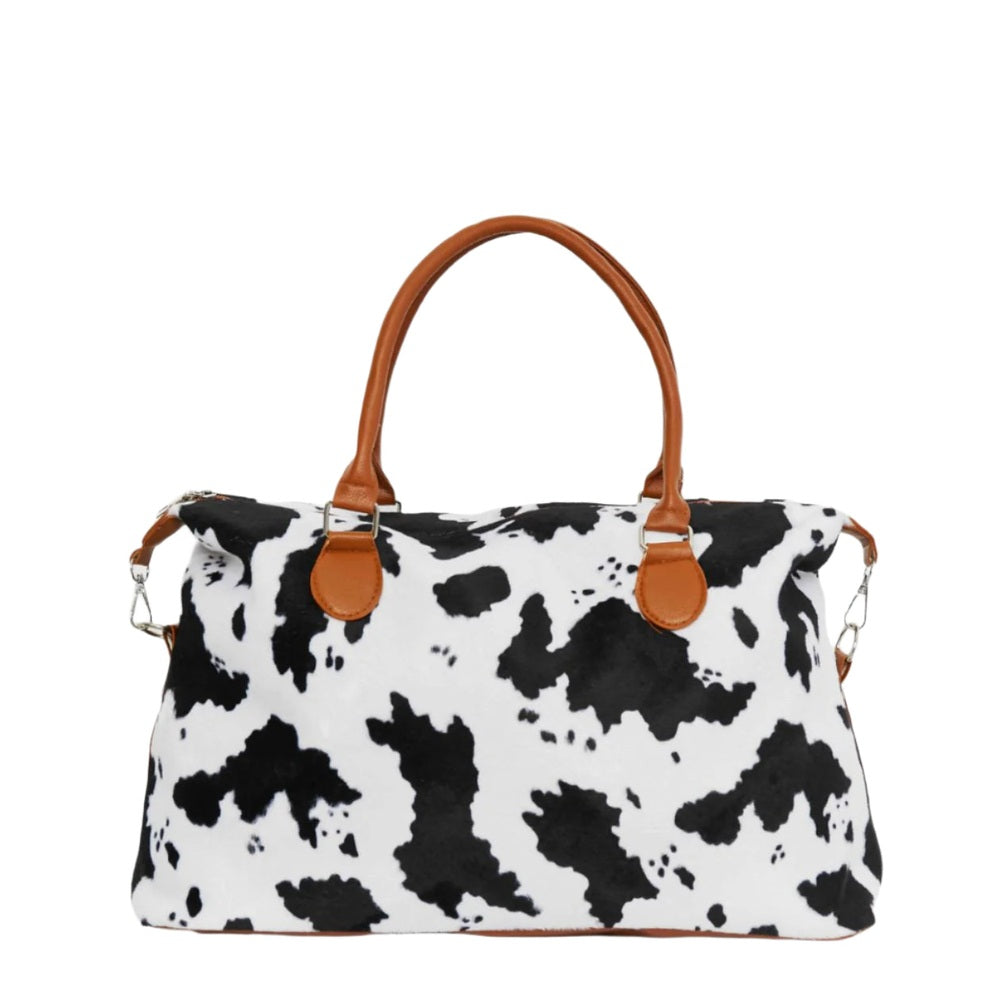 Medium Leopard Print Faux Rabbit Fur Weekender Handbag