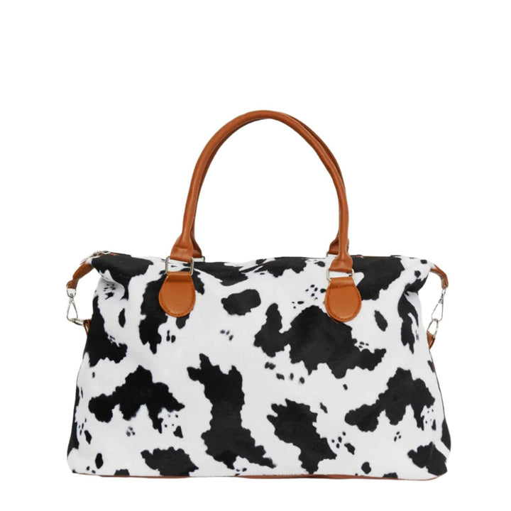 Medium Leopard Print Faux Rabbit Fur Weekender Handbag