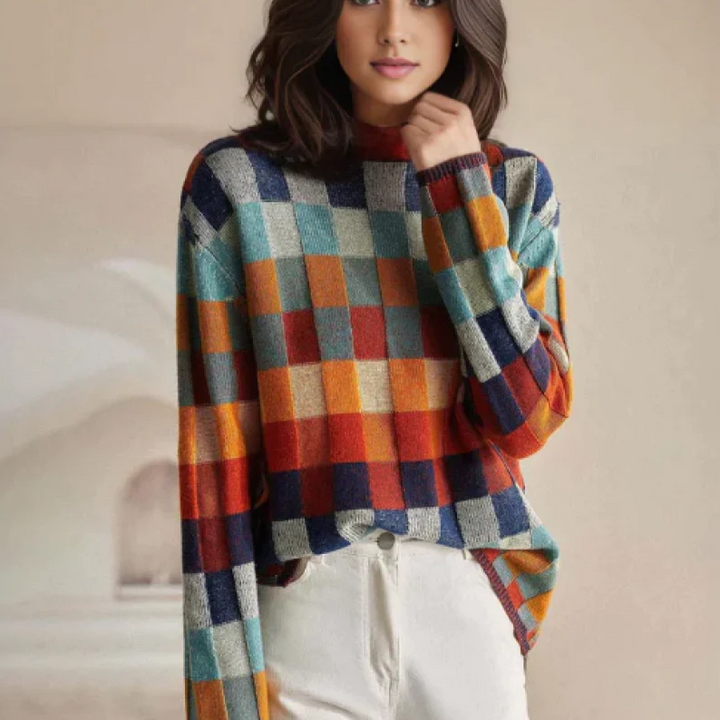 PENELOPE™ | PULLOVER PATCHWORK À COL HAUT